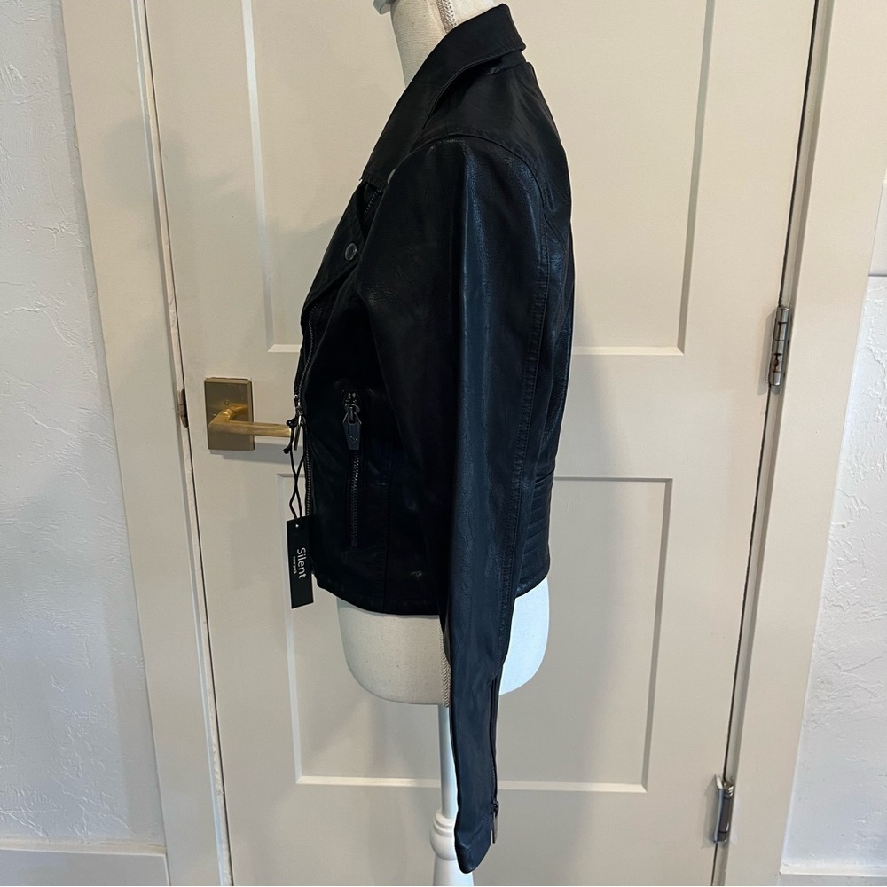 Silent New York Black Faux Leather Moto Jacket Medium - Picture 3 of 12